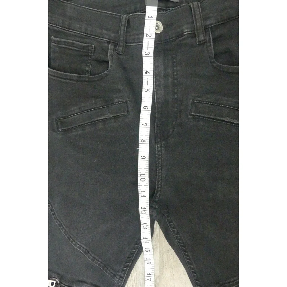 Zara Man Black Distressed Jeans On The Road Zipper Moto Denim Grunge 31